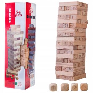 54 Wooden Blocks Game for Kids Learning Toys Puzzle Games Educational Toys Gift for 5 to 10 Year Kids Boys Girls (Wood Color)