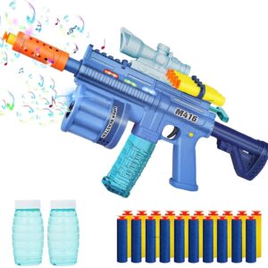 3 in 1 Gun, Soft Bullet with Bubble Maker Gun Toy & Light Music Blaster, M416 Bubble Gun Machine Gun Toy with 2 Bottle Solutions (Multicolor)