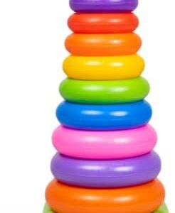 Peppy Pals Plastic Baby Kids Teddy Stacking Ring Jumbo Stack Up Educational Toy 9 Assorted color Rings Tower Construction Toys