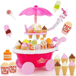 Urban Tots Sweet Cart, Kitchen Play Cart for Kids and Toddlers Educational Icecream Truck Toy Cart for Kids, Pretend Play, 39 Pcs