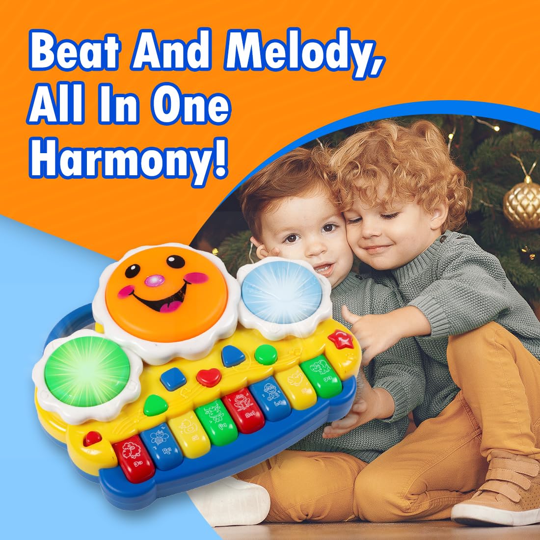 Musical Drum & Electronic Piano Keyboard Toy with Animals Sounds & Flash Light Effects Electronic Piano Keyboard Toy for Kids - Image 3