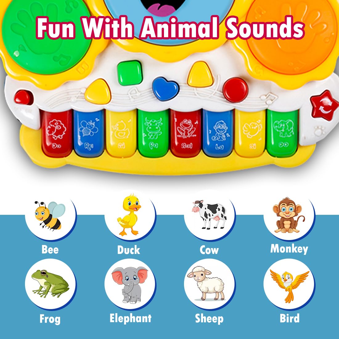 Musical Drum & Electronic Piano Keyboard Toy with Animals Sounds & Flash Light Effects Electronic Piano Keyboard Toy for Kids - Image 2