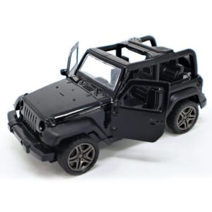 Peppy Pals Die Cast Alloy 1:32 Scale SUV Open Jeep style Car with Pull-Back Wheels and Openable Doors for Kids & Home Decor (Black)