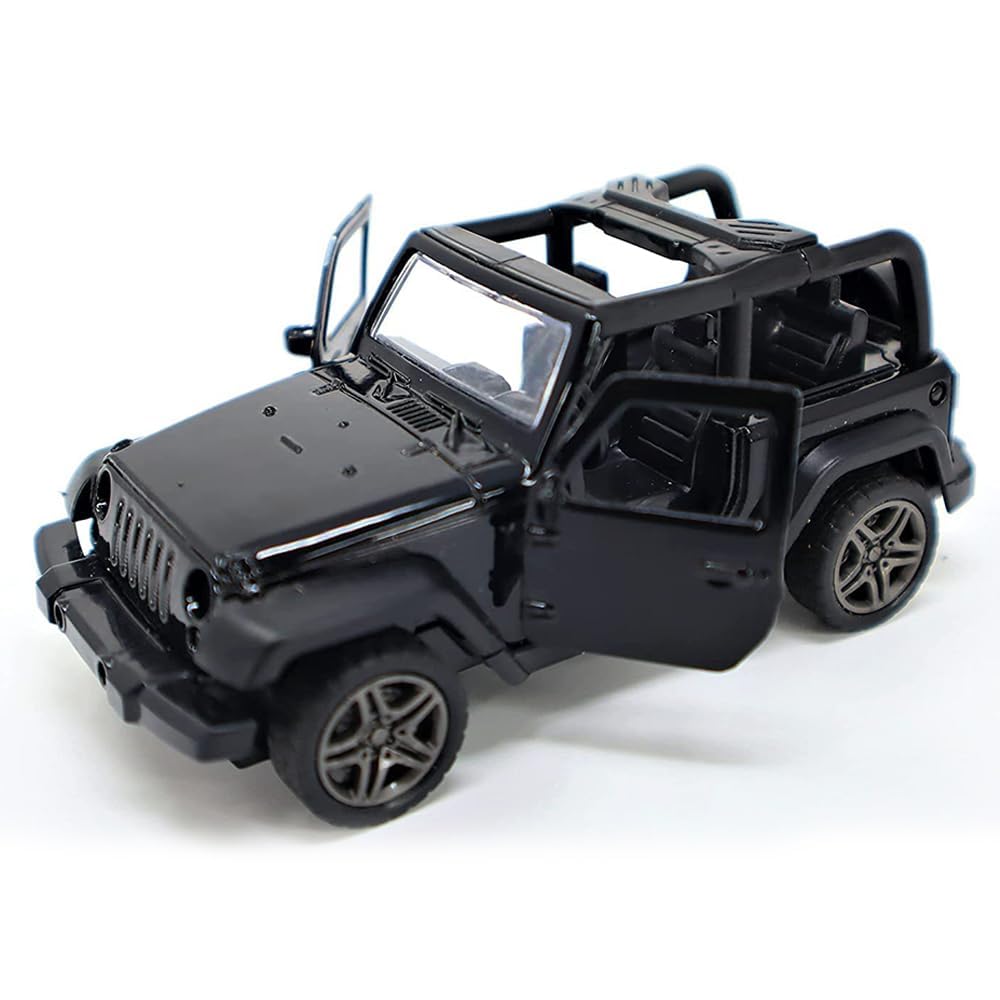 Peppy Pals Die Cast Alloy 1:32 Scale SUV Open Jeep style Car with Pull-Back Wheels and Openable Doors for Kids & Home Decor (Black)