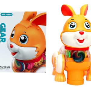 Peppy Pals for Kids – Musical Transparent Gear Rabbit Toy, 360 Degree Rotating Funny Bunny Toys with Flashing Light & Sound, Colour May Vary