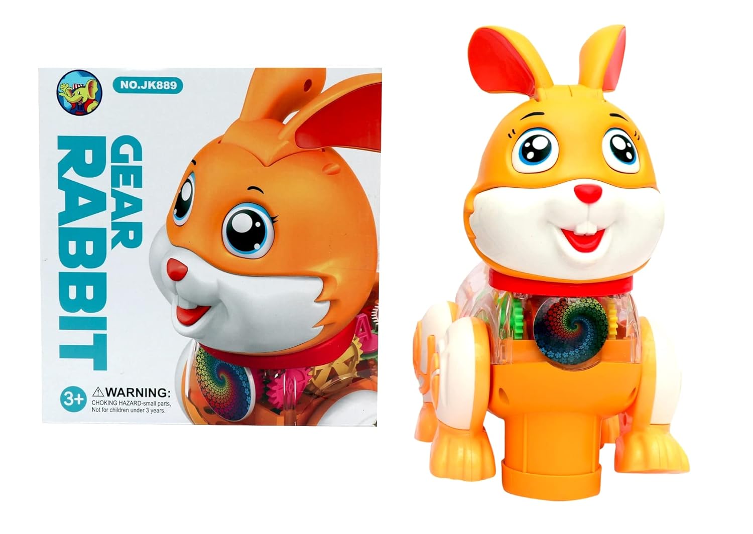 Peppy Pals for Kids – Musical Transparent Gear Rabbit Toy, 360 Degree Rotating Funny Bunny Toys with Flashing Light & Sound, Colour May Vary