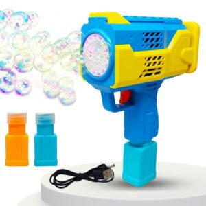 Peppy Pals 15 Holes Powerful Automatic Rechargeable Bubble Gun Machine with 2 Refill Bottles Bubble Blaster for Adults Kids Birthday Wedding Party