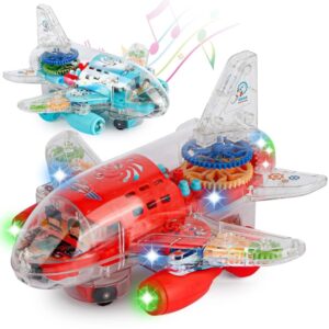 Peppy Pals Transparent Bump and Go Plane Aeroplane with 3D Lightning, Moving Gears and Music | Birthday Toy Gift for 2-5 Year Old Boy, Girl, Baby