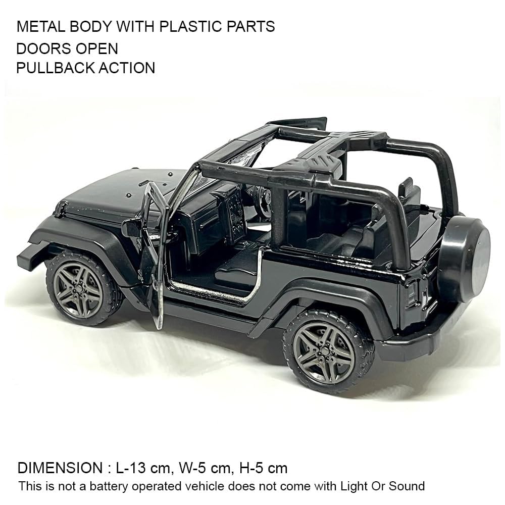 Peppy Pals Die Cast Alloy 1:32 Scale SUV Open Jeep style Car with Pull-Back Wheels and Openable Doors for Kids & Home Decor (Black) - Image 2