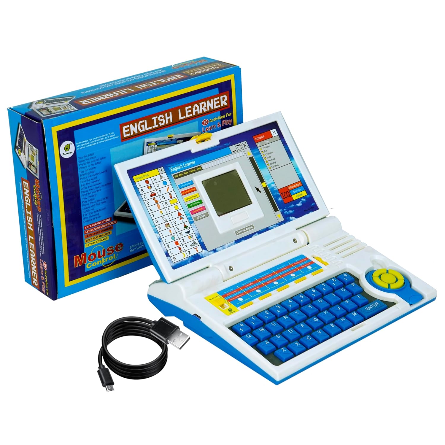 Peppy Pals Plug & Play English Learner Educational Laptop Toy with 20 Learning & Playing Activities, Dual Power Supply Source - Micro USB Cable(Included) & 3xAA Battery(Not Included) - Image 2