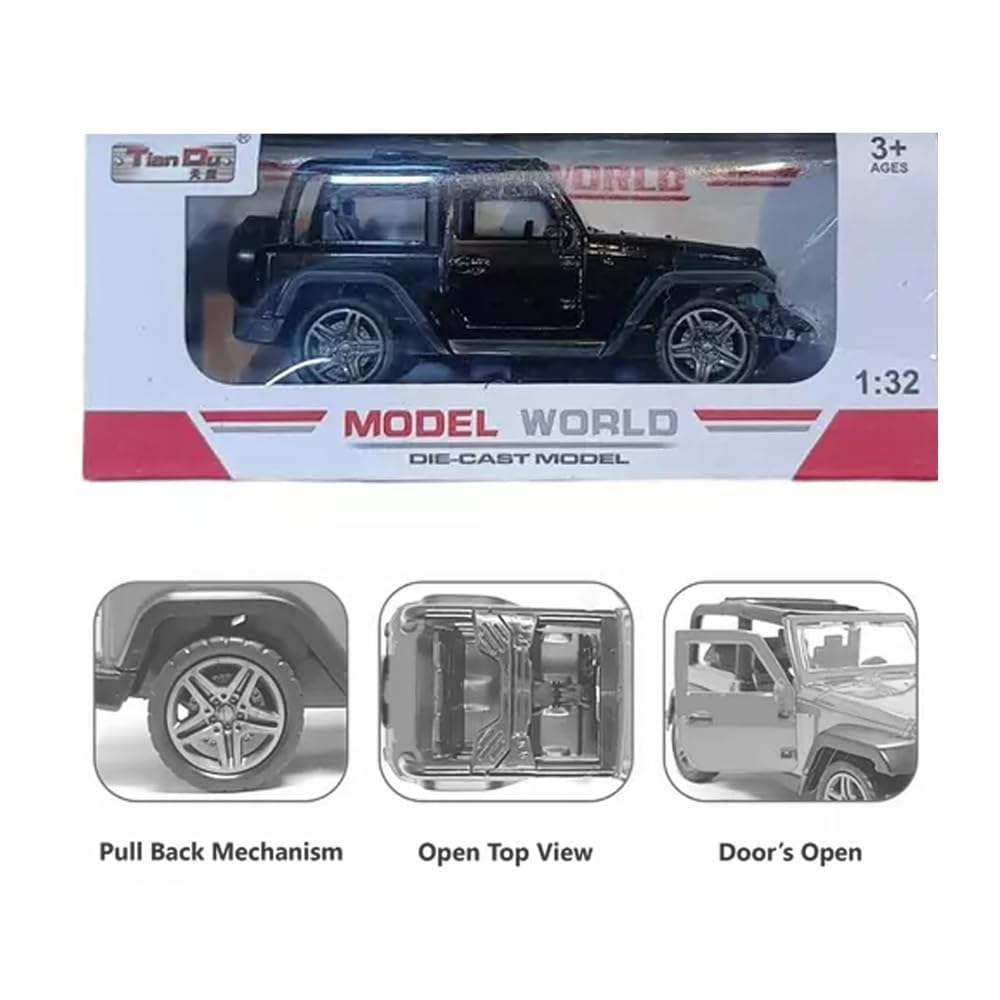 Peppy Pals Die Cast Alloy 1:32 Scale SUV Open Jeep style Car with Pull-Back Wheels and Openable Doors for Kids & Home Decor (Black) - Image 3