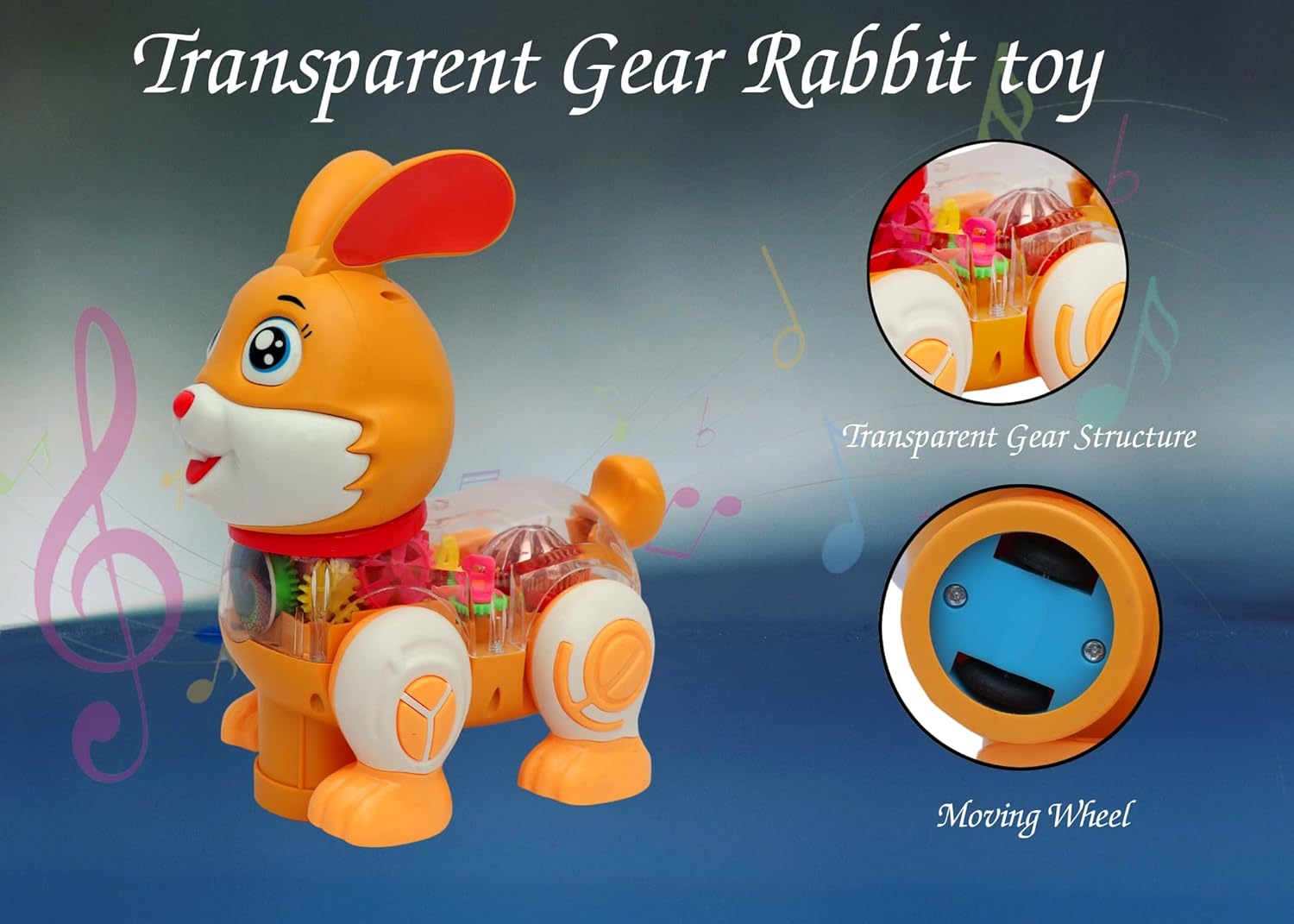 Peppy Pals for Kids – Musical Transparent Gear Rabbit Toy, 360 Degree Rotating Funny Bunny Toys with Flashing Light & Sound, Colour May Vary - Image 3