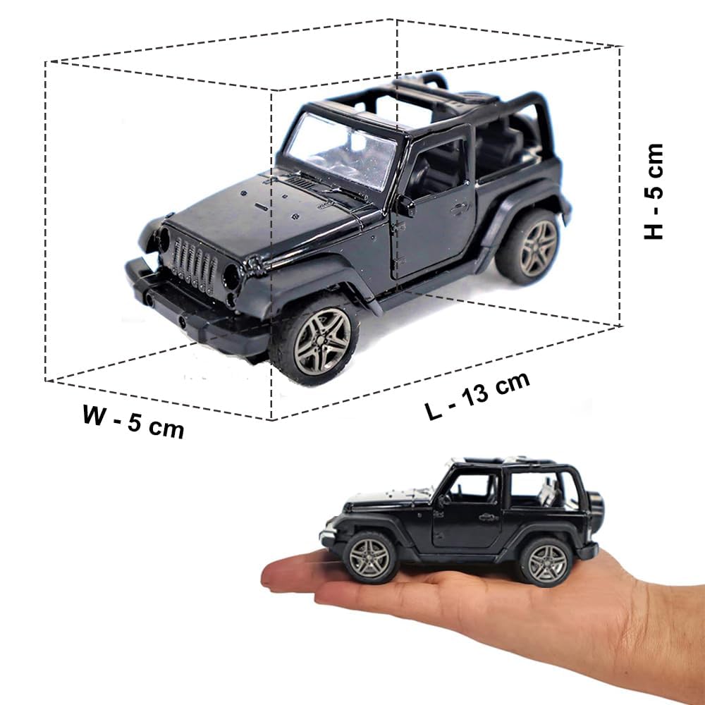 Peppy Pals Die Cast Alloy 1:32 Scale SUV Open Jeep style Car with Pull-Back Wheels and Openable Doors for Kids & Home Decor (Black) - Image 4
