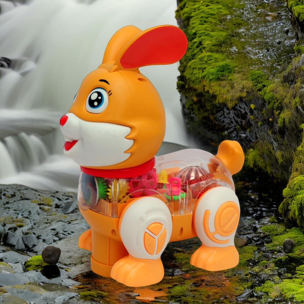 Peppy Pals for Kids – Musical Transparent Gear Rabbit Toy, 360 Degree Rotating Funny Bunny Toys with Flashing Light & Sound, Colour May Vary - Image 4