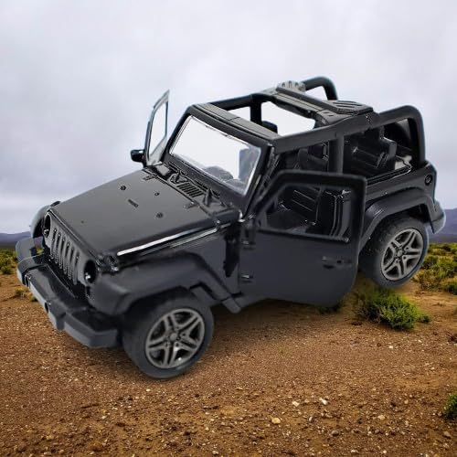 Peppy Pals Die Cast Alloy 1:32 Scale SUV Open Jeep style Car with Pull-Back Wheels and Openable Doors for Kids & Home Decor (Black) - Image 5