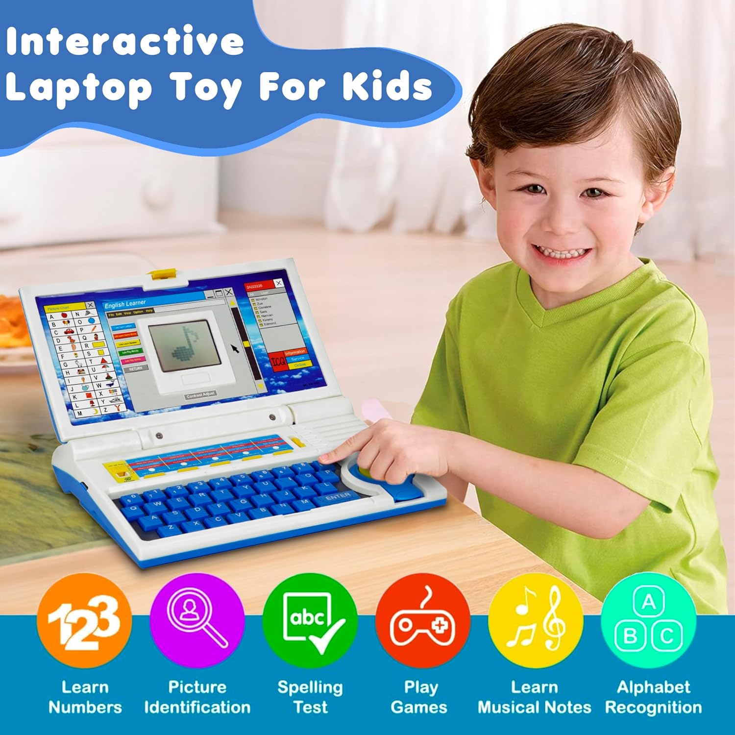 Peppy Pals Plug & Play English Learner Educational Laptop Toy with 20 Learning & Playing Activities, Dual Power Supply Source - Micro USB Cable(Included) & 3xAA Battery(Not Included) - Image 5