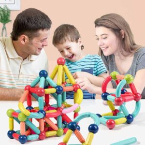 DIY Magnetic Building Sticks Blocks Kids Toys, Learning Sticks and Balls, Activity Toys for Toddlers, Educational Magnet Building Blocks, Kids Toys for 3+ Year Old Gifts (64 Blocks Set)