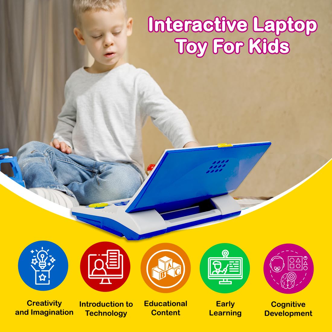 Peppy Pals Plug & Play English Learner Educational Laptop Toy with 20 Learning & Playing Activities, Dual Power Supply Source - Micro USB Cable(Included) & 3xAA Battery(Not Included) - Image 6