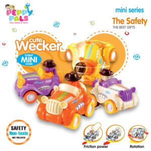 Peppy Pals Cute Wecker Mini Car | Friction Powered | Push and Go Car Toy for Kids | Suitable for Kids 3+ Years (Pack of 2)