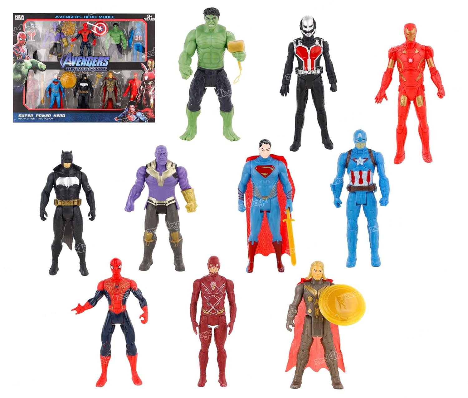 Peppy Pals Superhero Action Figure Toys in Superheroes Set of 10 Figures Toy for Kids (Set of 10 Action Figures)